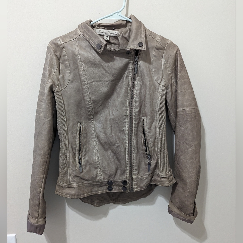 Grayish Tan Faux Leather Jacket, M